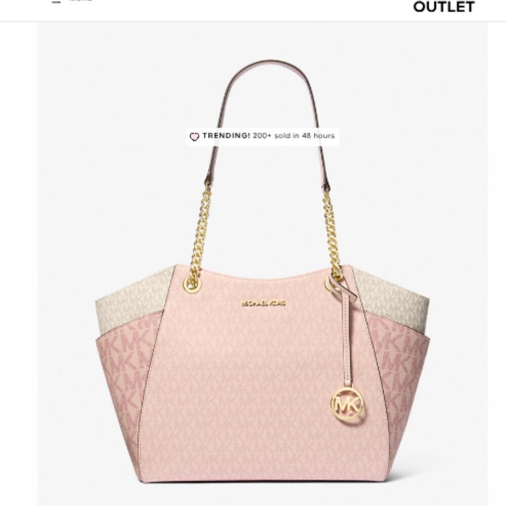 Micheal Kors Powder Blush Jet Set Large Color-Block Signature Logo Tote Bag NWT